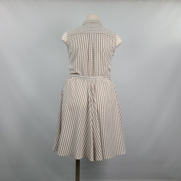 Larry Levine Brown Gingham Stripe Belted Button Up Dress Size XL - Picture 7 of 14
